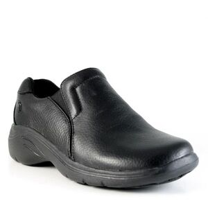 Nurse Mates Dove Black Leather Slip On Nursing Shoes 7W Wide